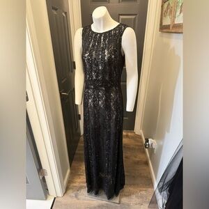 Black lace dress with black stones sz 4 no label see thru lace